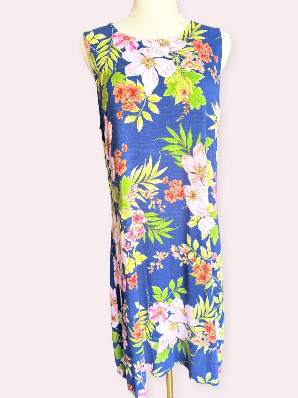 J. Jill Blue Tropical Floral Tank Dress Knit Shift Medium Petite PM